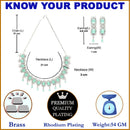 Rhodium-Plated Silver-Toned & Sea-Green American Diamond Stone-Studded Jewellery Set