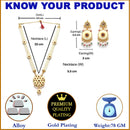 Gold-Plated Pink Kundan & White Pearls Studded & Beaded Long Meenakari Necklace with Earrings Jewellery Set