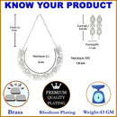 Rhodium-Plated with Silver-Toned White American Diamond Studded Necklace and Earrings Jewellery Set