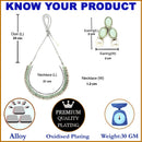 Rhodium-Plated with Oxidized Silver-Toned Sea Green Cubic Zirconia Stone Studded & White Pearl Beaded Necklace and Earrings Jewellery Set