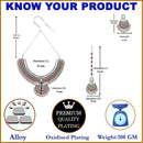 Rhodium-Plated with Silver-Tone Red and Green Kundan-Studded Meenakari Jewellery Set