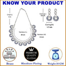 Rhodium-Plated Navy Blue American Diamond Studded Classic Necklace with Earrings Jewellery Set