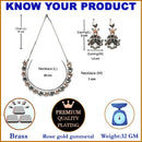 Rose Gold-Plated Floral and Pear Design Rose Black and White American Diamond Studded Jewellery Set