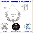 Rhodium-Plated Silver Toned Teardrop Pink American Diamond Studded Necklace Earrings Jewellery Set