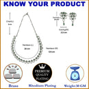 Rhodium-Plated Green American Diamond Studded Leaf Shaped Necklace with Earrings Jewellery Set