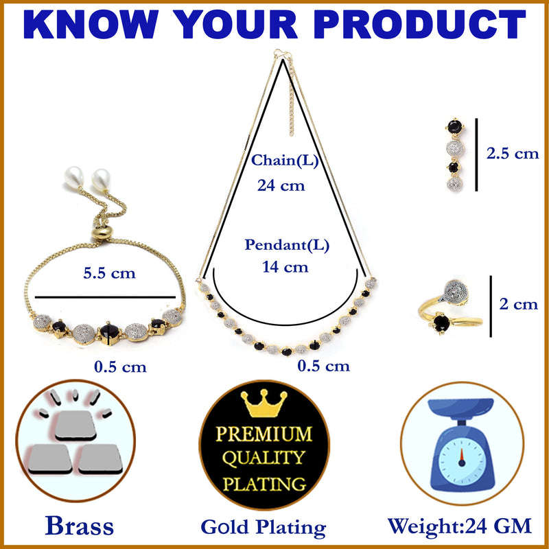 Black & White Gold Plated Stone American Diamond Studded Jewellery Set Combo