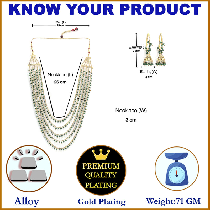 Five Layered Gold-Plated Green Pearl Beaded Jewellery Set