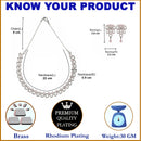 Rhodium-Plated Pink American Diamond Studded Leaf Shaped Necklace with Earrings Jewellery Set