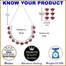 Rhodium-Plated with Silver-Tone Triangular Red & White American Diamond Studded Jewellery Set