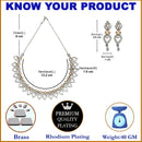 Rhodium-Plated Orange American Diamond Studded Floral & Leaf Shaped Necklace with Earrings Jewellery Set