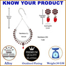 Rhodium-Plated with Oxidised Silver-Tone Red Studded & Pearl Beaded Jewellery Set