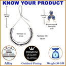 Rhodium-Plated with Oxidized Silver-Toned Navy Blue Cubic Zirconia Stone Studded & White Pearl Beaded Necklace and Earrings Jewellery Set