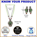 Oxidised Silver-Plated Lime Green Stone Studded & Beaded Antique Matte God Krishna Jewellery Set