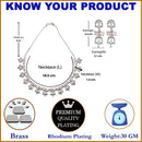 Rhodium-Plated Silver Toned Rectangle Pink American Diamond Studded Necklace Earrings Jewellery Set