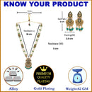 Gold-Plated Cubic Zirconia Studded & Beaded Long Meenakari Necklace with Earrings Jewellery Set