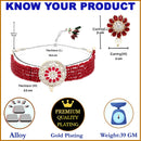 Rhodium-Plated with Oxidized Silver-Tone Red Stone-Studded & Pearl-Beaded Jewellery Set