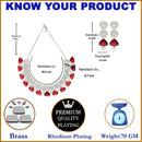 Rhodium-Plated with Silver-Toned Red and White American Diamond Studded Choker Necklace and Drop Earrings Jewellery Set