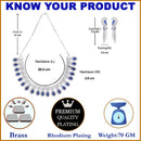 Rhodium-Plated with Silver-Tone Navy Blue American Diamond Studded Crescent Design Jewellery Set