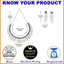 Rhodium-Plated Navy Blue American Diamond Studded Eccentric Design Necklace & Earrings Jewellery Set