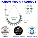 Rhodium-Plated Silver Toned Rectangle Green American Diamond Studded Necklace Earrings Jewellery Set