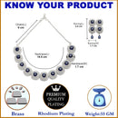 Rhodium-Plated Navy Blue Cubic Zirconia Studded Necklace with Earrings Jewellery Set