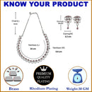 Rhodium-Plated Red American Diamond Studded Leaf Shaped Necklace with Earrings Jewellery Set