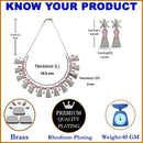 Rhodium-Plated Silver Toned Teardrop Pink American Diamond Studded Necklace Earrings Jewellery Set