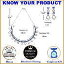 Rhodium-Plated Silver Toned Rectangle Navy Blue American Diamond Studded Necklace Earrings Jewellery Set