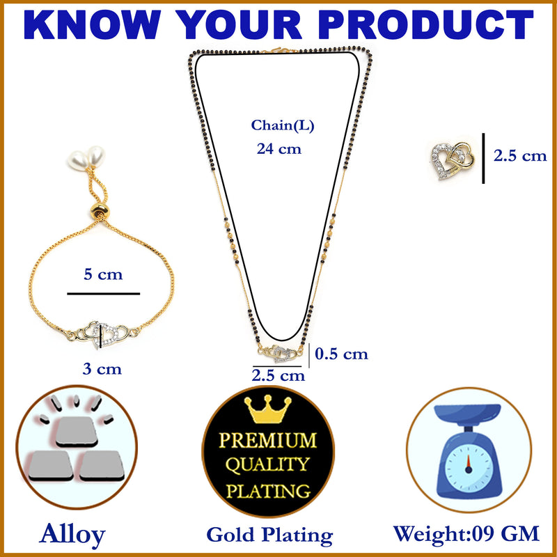 Heart Shaped Gold-Plated & White AD-Studded & Beaded Mangalsutra Set
