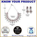 Rhodium-Plated Red American Diamond Studded Tempted Necklace & Earrings Jewellery Set