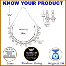 Rhodium-Plated Silver Toned Pink American Diamond Studded Necklace with Earrings Jewellery Set