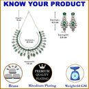 Rhodium-Plated Green American Diamond Studded Oval & Teardrop Shaped Necklace & Earrings Jewellery Set