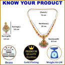 Gold Plated Brass Temple Chandbali AD Necklace Set for Women & Girls Traditional Pear Shape Stone Ethnic Jewellery Set with Beaded Drops