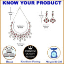 Rhodium-Plated Red American Diamond Studded Quirky Design Necklace with Earrings Jewellery Set