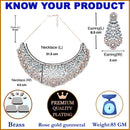 Rose Gold-Plated Gunmetal Toned Sea Green American Diamond Choker Necklace with Earrings Jewellery Set