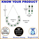 Rhodium-Plated with Silver-Toned Green and White American Diamond Studded Necklace and Earrings Jewellery Set