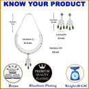 Rhodium-Plated Green Baguette Teardrops American Diamonds Studded Necklace & Earrings Jewellery Set