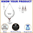 Rhodium-Plated Red American Diamond Studded Star & Leaf Shaped Necklace With Earrings Set