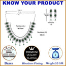 Rhodium-Plated with Silver-Tone & Green American Diamond Stone Studded Jewellery Set