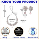 Oxidised Silver-Plated Pear Shaped Pink American Diamond Studded Necklace with Earring Jewellery Set