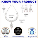 Rhodium-Plated Pink Baguette Teardrops American Diamonds Studded Necklace & Earrings Jewellery Set