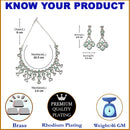 Rhodium-Plated Sea Green American Diamond Studded Quirky Design Necklace with Earrings Jewellery Set
