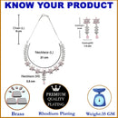 Rhodium-Plated Silver Toned Star Pink American Diamond Studded Necklace Earrings Jewellery Set