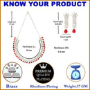 Rhodium-Plated with Silver-Toned Red and White American Diamond Studded Necklace & Earrings Jewellery Set