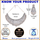 Rose Gold-Plated Gunmetal Toned White American Diamond Choker Necklace with Earrings Jewellery Set
