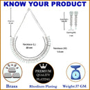 Rhodium-Plated with Silver-Tone Sea Green American Diamond-Studded Flower Design Jewellery Set