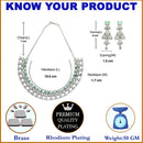 Rhodium-Plated Sea Green American Diamond Studded Triangular Design Necklace & Earrings Jewellery Set