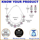 Rhodium-Plated Red Cubic Zirconia Studded Floral Theme Necklace & Earrings Jewellery Set