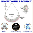 Rhodium-Plated with Silver-Toned White and Pink American Diamond Studded Jewellery Set