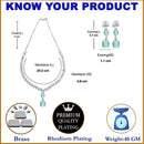 Rhodium-Plated Sea Green Square American Diamonds Studded Pendulous Necklace & Earrings Jewellery Set